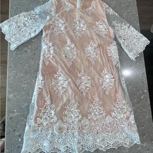 SHEIN Peach and White Lace Dress